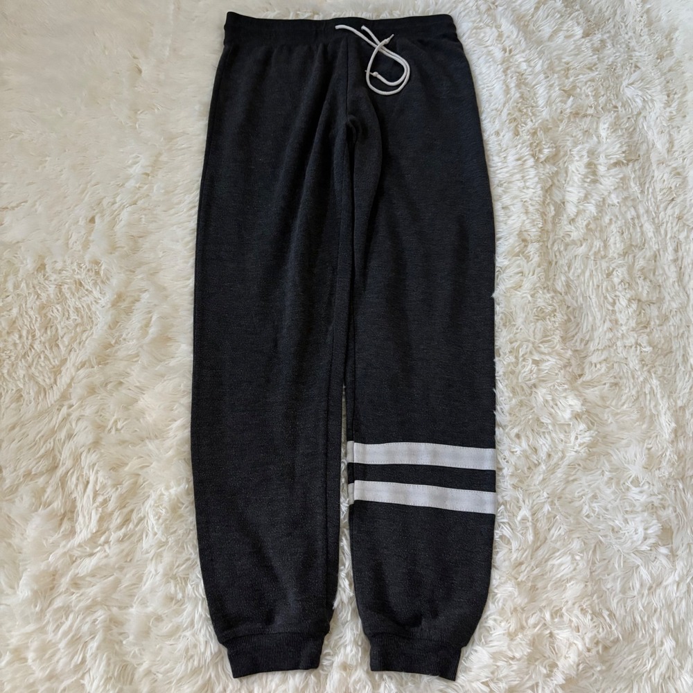 Well Worn Joggers Charcoal Gray Striped Sweatpants Drawstring Size Small